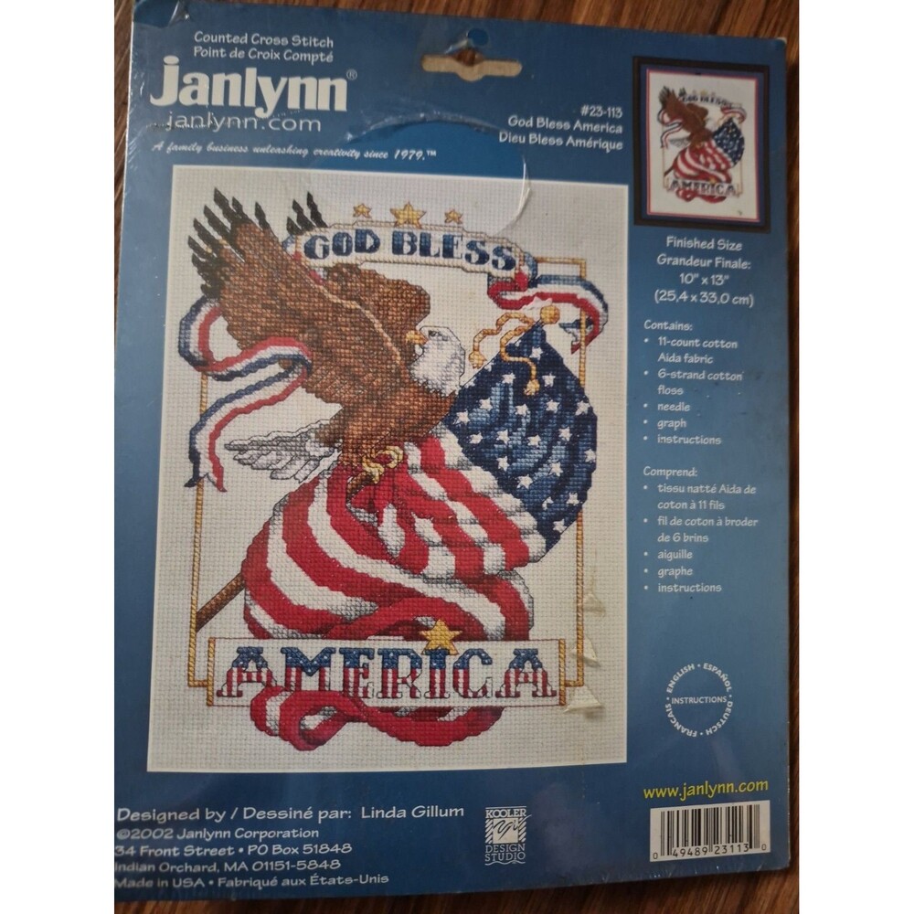 Janlynn God Bless America Counted Cross Stitch Kit Eagle USA Flag New Old Pack